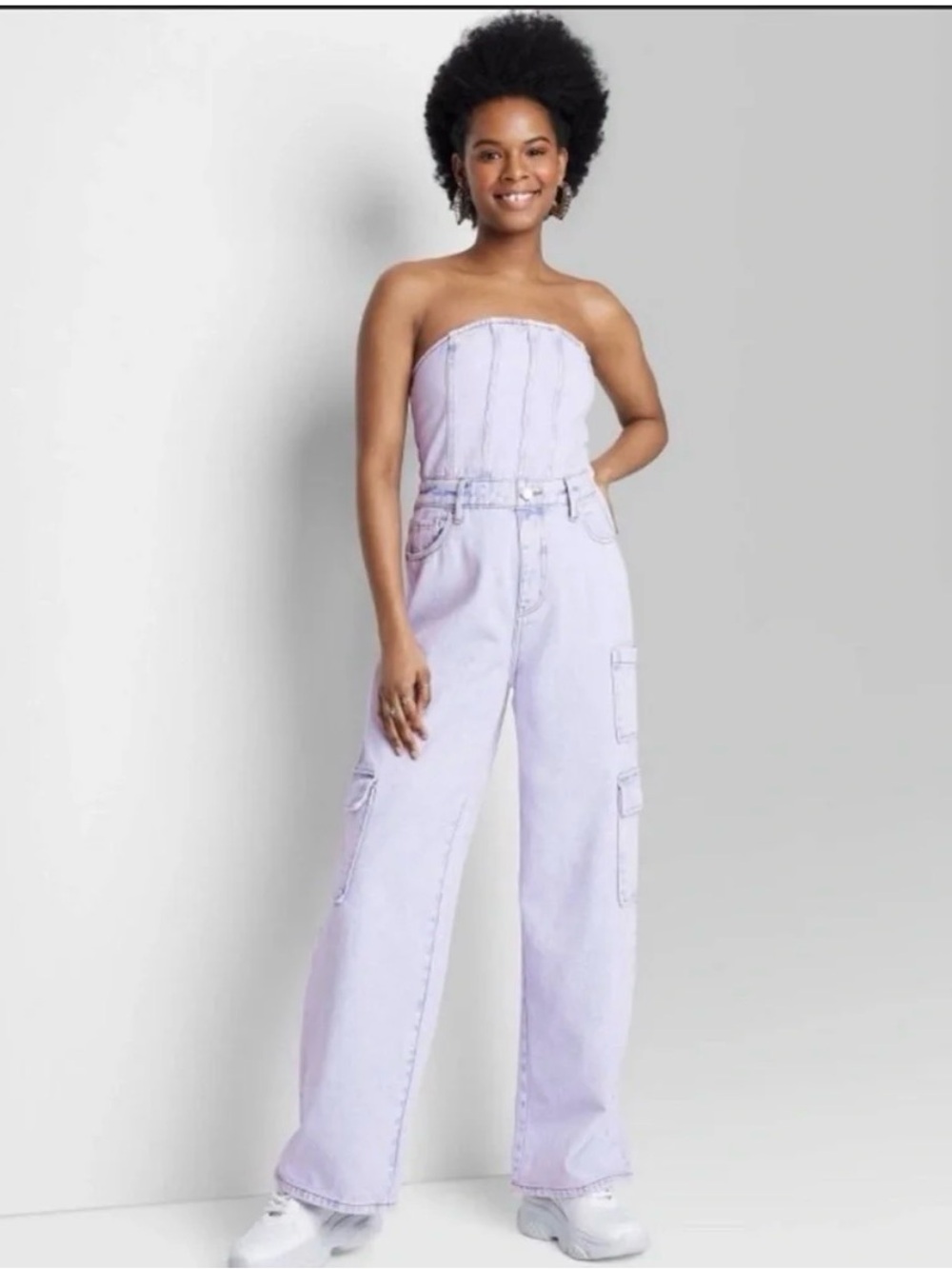 wild fable Light Wash Strapless Cargo Denim Overalls size small